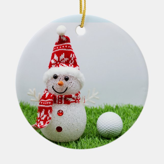 Adorno De Cerámica Balón de golf con Snowman para los Navidades de Go (Frente)