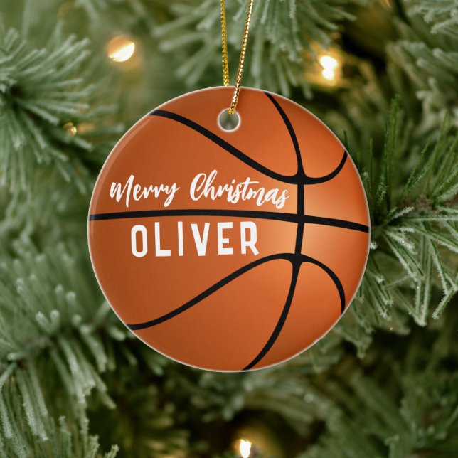 Adorno De Cerámica Baloncesto Ball Nombre personalizado Feliz Navidad (Árbol)