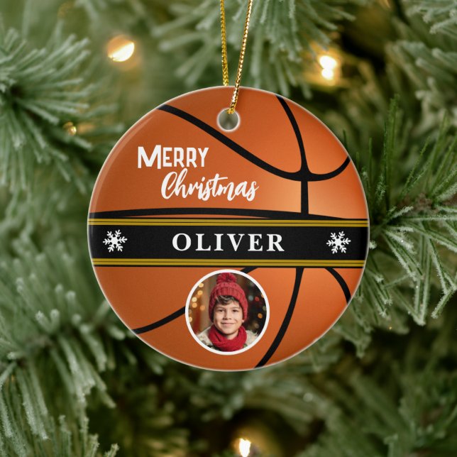 Adorno De Cerámica Baloncesto Ball Nombre personalizado Merry Christm (Árbol)