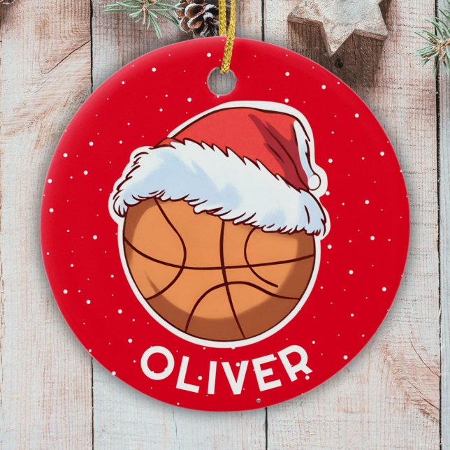 Adorno De Cerámica Baloncesto Ball Red Santa Hat Navidades Nombre del (Subido por el creador)