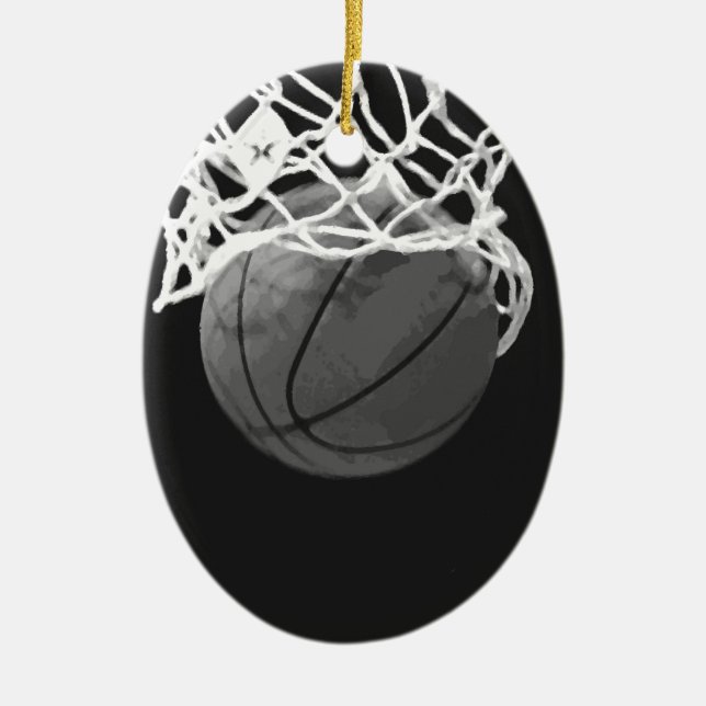 Adorno De Cerámica Baloncesto blanco y negro (Frente)