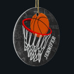 Adorno De Cerámica Baloncesto de Chalkboard y Hoop personalizados<br><div class="desc">Diseño personalizado de baloncesto y aros en un fondo de diseño de pizarra gris oscuro y claro con un patrón de términos de baloncesto. Sólo tiene que personalizar el nombre para añadir el nombre del hincha de baloncesto, jugador de baloncesto o entrenador de baloncesto. ¡Ideal también para los jugadores de...</div>