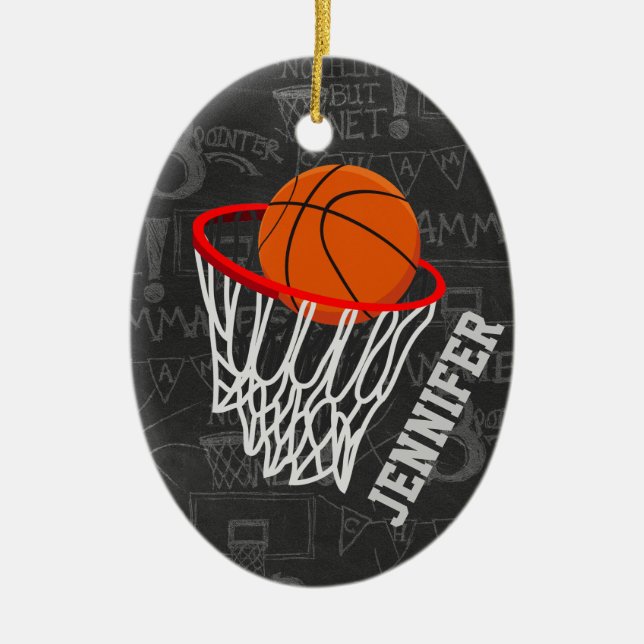 Adorno De Cerámica Baloncesto de Chalkboard y Hoop personalizados (Frente)