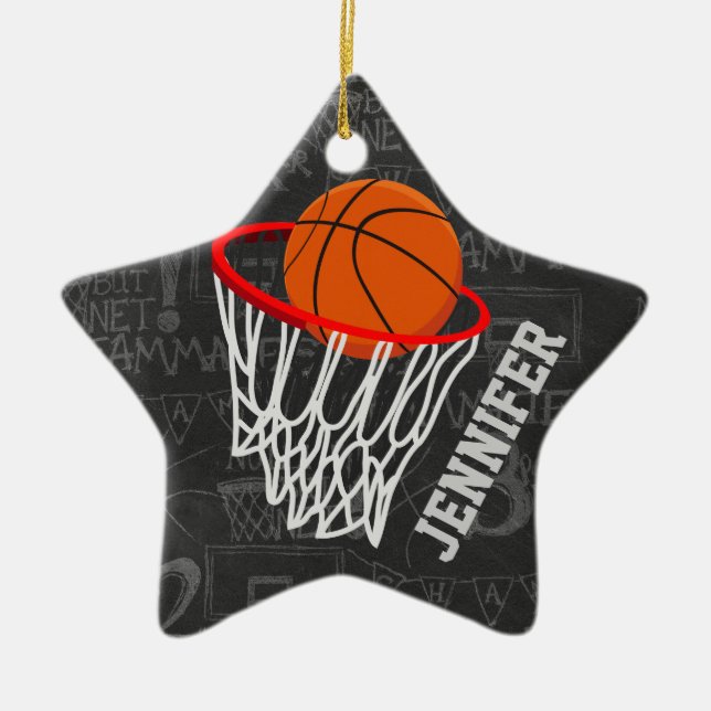 Adorno De Cerámica Baloncesto de Chalkboard y Hoop personalizados (Frente)