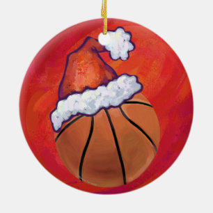 Adorno De Cerámica Baloncesto en Santa Hat
