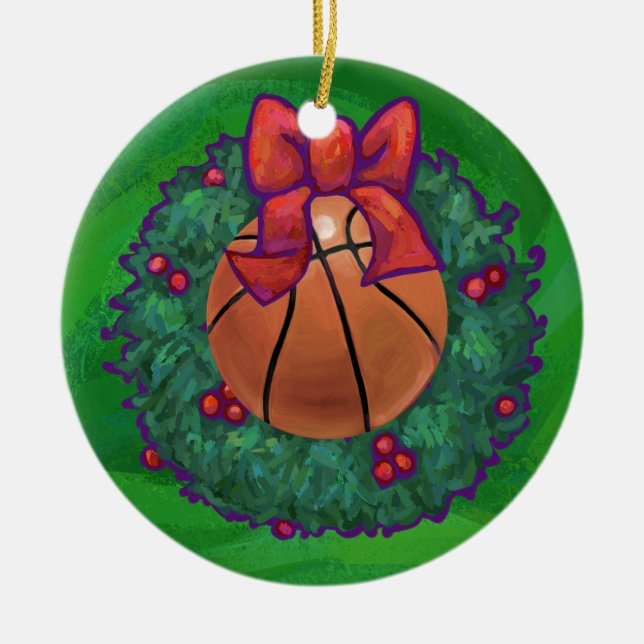 Adorno De Cerámica Baloncesto en Wreath Navidades (Frente)
