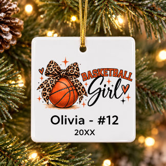 Adorno De Cerámica Baloncesto Personalizado Chica Leopardo Lazo Navid