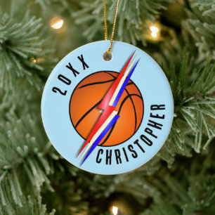 Adorno De Cerámica Baloncesto Rayos Relámpago Navidad