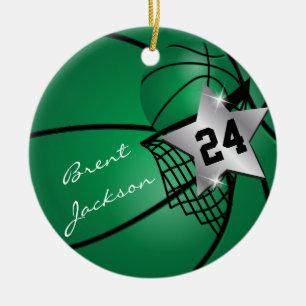 Adorno De Cerámica Baloncesto Superstar Silver DIY Text Green oscu