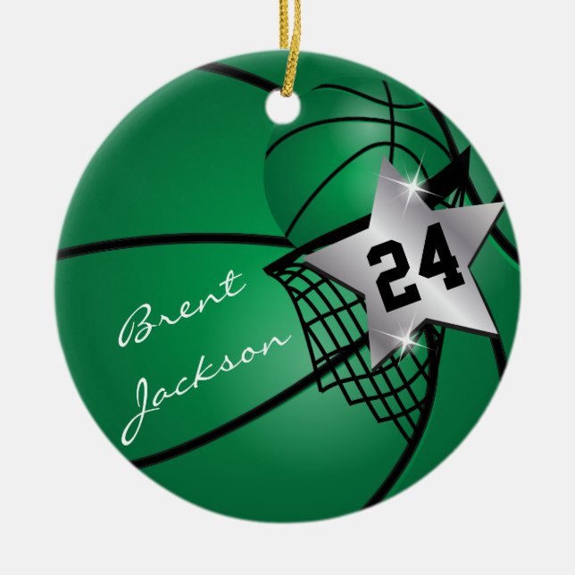 Adorno De Cerámica Baloncesto Superstar Silver | DIY Text| Green oscu (Frente)