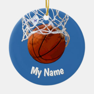 Adorno De Cerámica Baloncesto Tu Nombre Fondo Azul Acero Personalizad