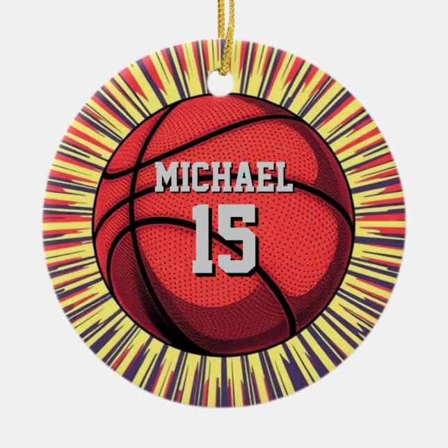 Adorno De Cerámica Baloncesto Tu Nombre Pop Art (Frente)