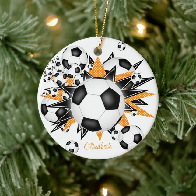 Adorno De Cerámica balones de fútbol naranja negro estrellas chicas d (Árbol)