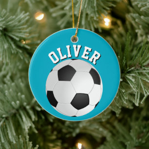 Adorno De Cerámica Balones de Fútbol para Niños Nombre Navidad