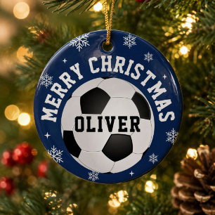 Adorno De Cerámica Balones de Fútbol para Niños Nombre Navidad