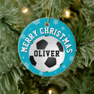 Adorno De Cerámica Balones de Fútbol para Niños Nombre Navidad 