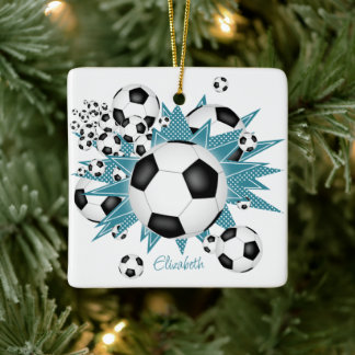 Adorno De Cerámica balones de fútbol verde azulado estrellas blancas 