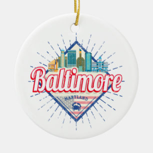 Adorno De Cerámica Baltimore Maryland United States Skyline Vintage