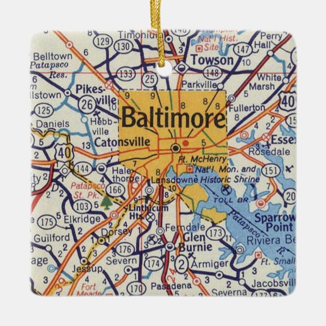 Adorno De Cerámica Baltimore Vintage Map (Anverso)
