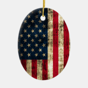 Adorno De Cerámica Bandera americana apenada del Grunge