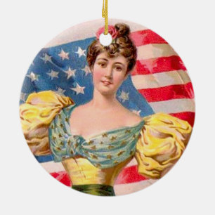 Adorno De Cerámica Bandera Americana Dama Libertad Independencia