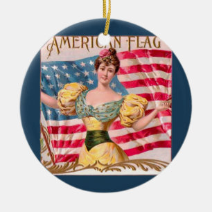 Adorno De Cerámica Bandera Americana Dama Libertad Independencia