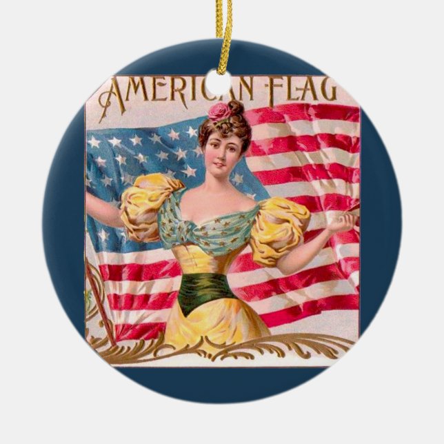 Adorno De Cerámica Bandera Americana Dama Libertad Independencia (Frente)