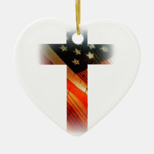 Adorno De Cerámica Bandera americana en cruz