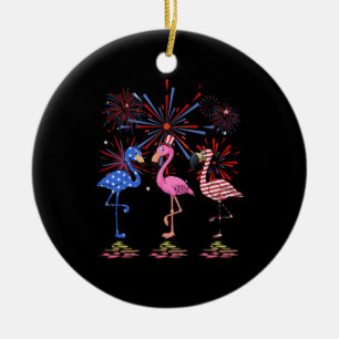 Adorno De Cerámica Bandera Americana Flamingo Para El 4 De Julio