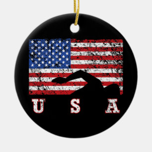 Adorno De Cerámica Bandera Americana Natación USA Regalo Equipo Swift