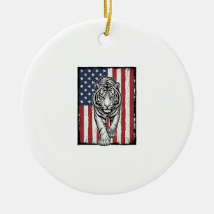 Adorno De Cerámica Bandera Americana Patriótica del Tigre Grabado Vin