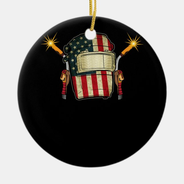 Adorno De Cerámica Bandera Americana Soldadura Forma de casco Cute So (Frente)