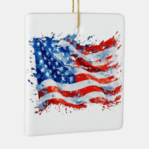 Adorno De Cerámica Bandera Americana USA Acuarela 4 de Julio