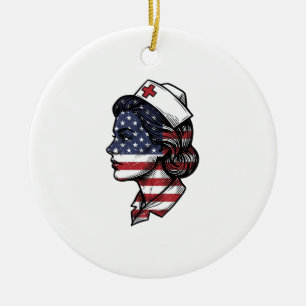 Adorno De Cerámica Bandera Americana Vintage Perfil de Enfermera Dise