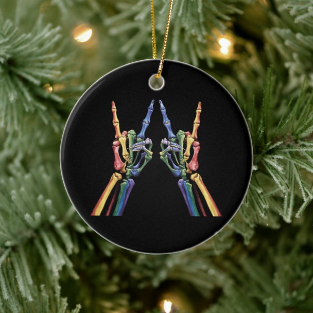Adorno De Cerámica Bandera arcoiris de Skeleton Rock Hand LGBTQ Guay  (Árbol)