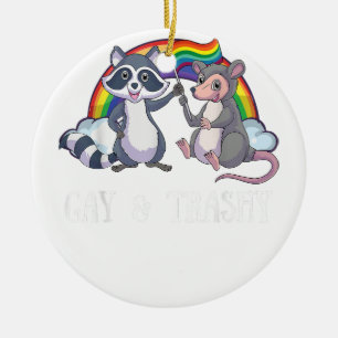 Adorno De Cerámica Bandera Arcoiris Gay Y Trashy Possum Raccoon Ga
