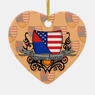 Adorno De Cerámica Bandera Armenio-Americana del escudo