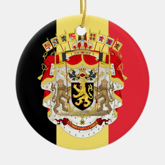 Adorno De Cerámica Bandera belga y COA (Frente)