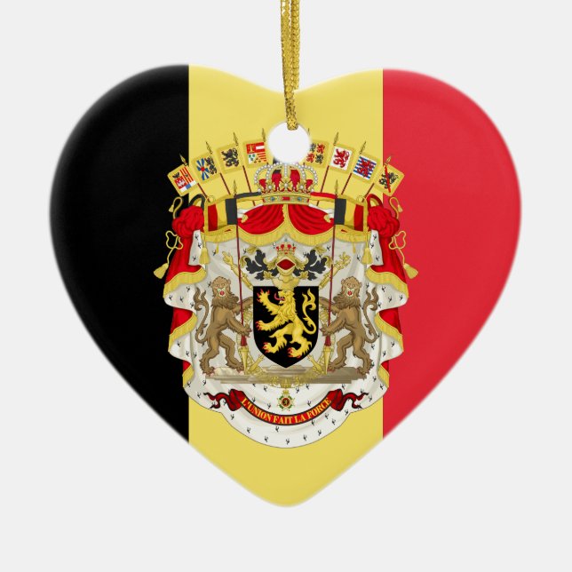 Adorno De Cerámica Bandera belga y COA (Frente)