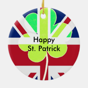 Adorno De Cerámica Bandera británica irlandesa Shamrock Clover St. Pa
