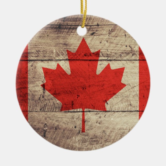 Adorno De Cerámica Bandera canadiense de madera antigua (Frente)