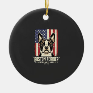 Adorno De Cerámica Bandera clásica americana del Boston Terrier