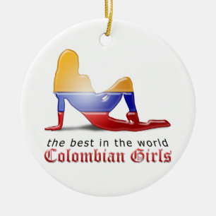 Adorno De Cerámica Bandera colombiana de la silueta del chica