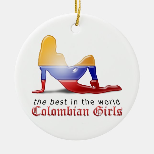 Adorno De Cerámica Bandera colombiana de la silueta del chica (Frente)
