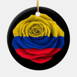 Adorno De Cerámica Bandera color de rosa colombiana en negro