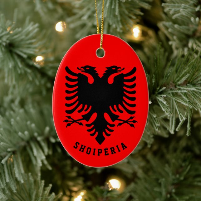 Adorno De Cerámica Bandera de Albania (Árbol)