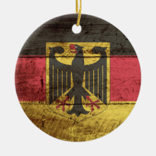 Adorno De Cerámica Bandera de Alemania en grano de madera viejo