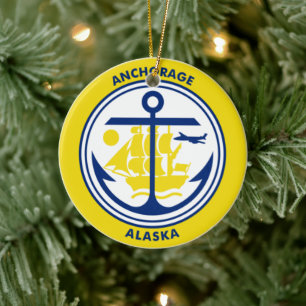 Adorno De Cerámica Bandera de Anchorage, Alaska