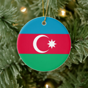 Adorno De Cerámica Bandera de Azerbaiyán Luna Azul de la Media Luna V