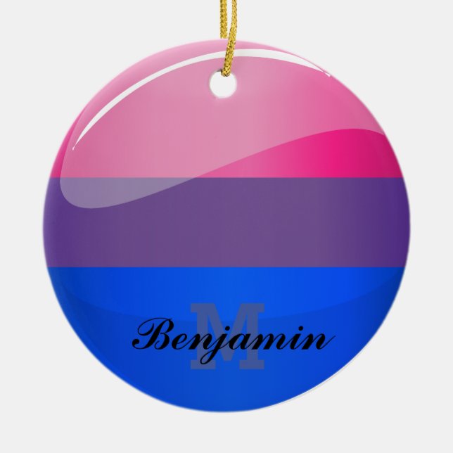 Adorno De Cerámica Bandera de Bisexualidad Glossy Round (Frente)